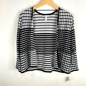 Charter Club Petite Checked Open Front Cardigan Sweater Casual Top Size PM (NWT)